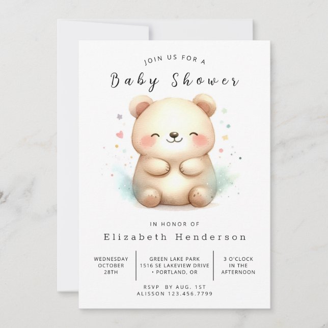 Invitation Baby shower d'ours à imprimer de Bohême (Devant)