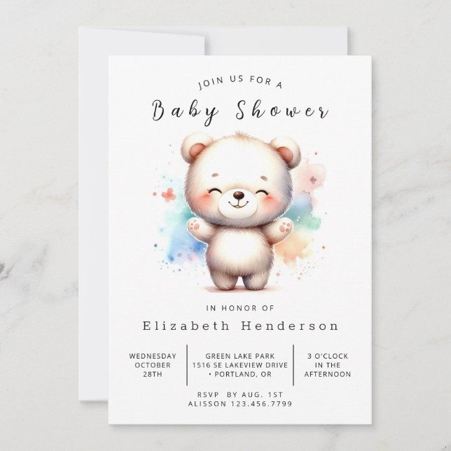 Invitation Baby shower d'ours à imprimer unique (Devant)