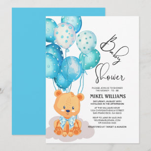 Invitation Baby shower d'ours à l'aquarelle bleu du garçon I