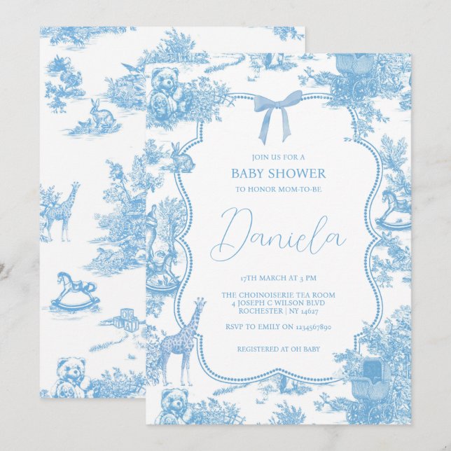 Invitation Baby shower d'ours bleu bleu français (Devant / Derrière)