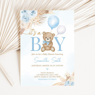 Invitation Baby shower d'ours bleu d'attente
