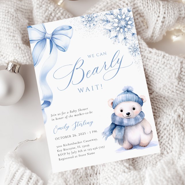 Invitation Baby shower d'ours bleu polaire d'hiver (Créateur téléchargé)