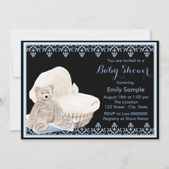 Invitation Baby shower d'ours bleu Teddy (Devant)