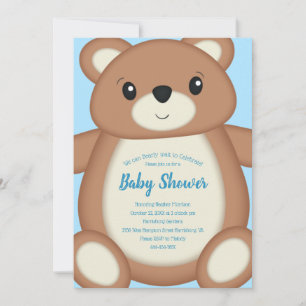 Invitation Baby shower d'ours bleu Teddy - Style 1