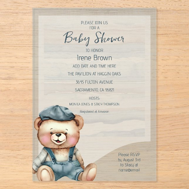 Invitation Baby shower d'ours de charme décontract (Recto)