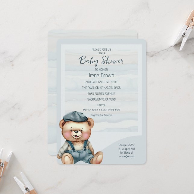 Invitation Baby shower d'ours de charme décontract (Devant/Arrière en situation)