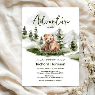 Invitation baby shower d'ours de forêt mignon