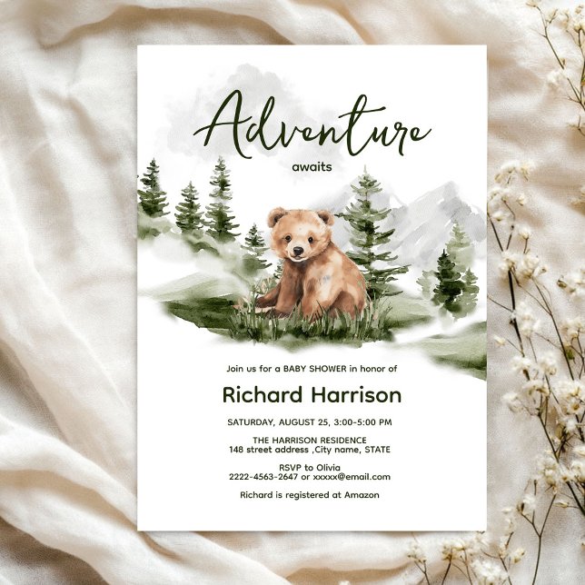 Invitation baby shower d'ours de forêt mignon (Bearly wait cute watercolor forest baby shower invitation )