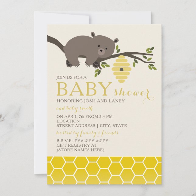 Invitation Baby shower d'ours de miel (Devant)