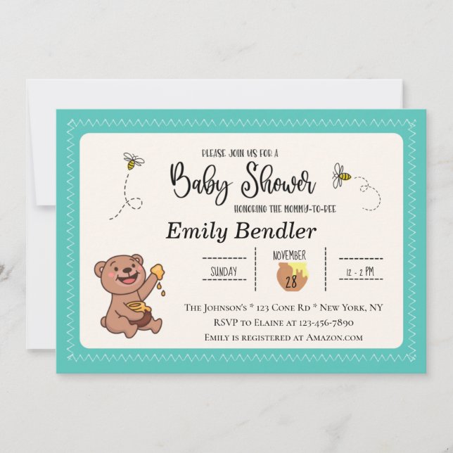 Invitation Baby shower d'ours de miel (Devant)