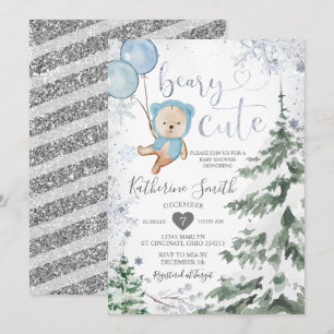 Invitation Baby shower d'ours d'hiver Forêt Flambeaux de neig