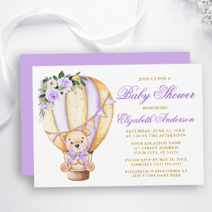 Invitation Baby shower d'ours en peluche à bulle d'air violet