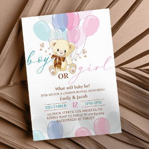 Invitation Baby shower d'ours en peluche bleu rose