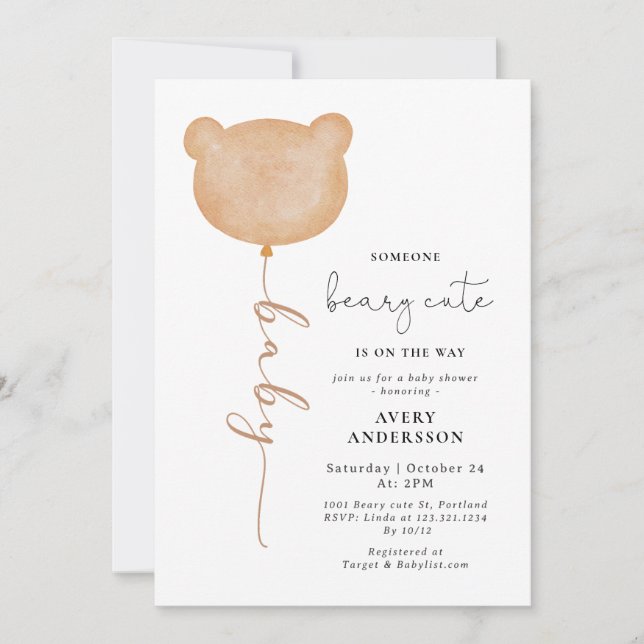 Invitation Baby shower d'ours en peluche Brown neutre pour le (Devant)