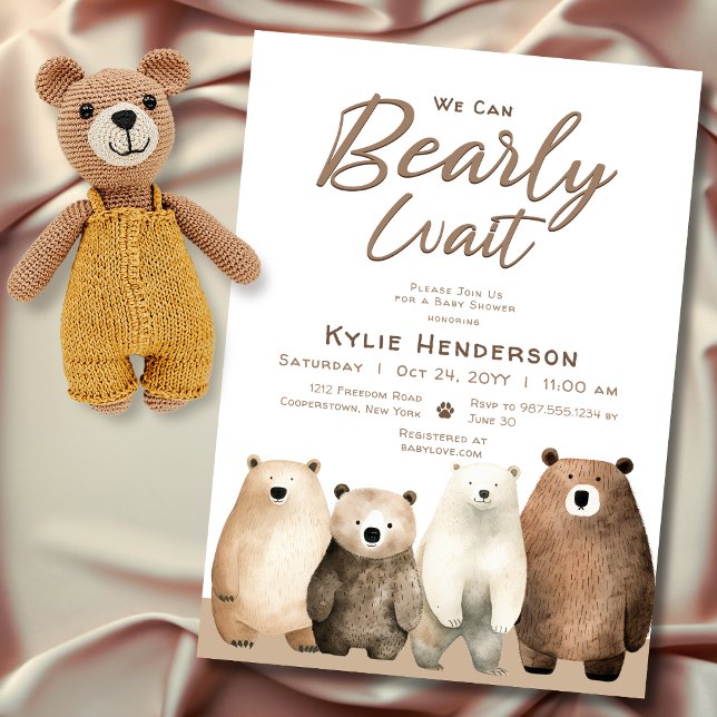 Invitation Baby shower d'ours en peluche d'attente neutre (Neutral Bearly Wait Teddy Baby Baby Shower Invitation)