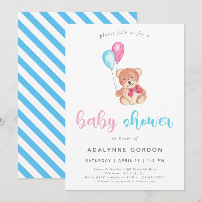 Invitation Baby shower d'ours en peluche doux (Devant / Derrière)