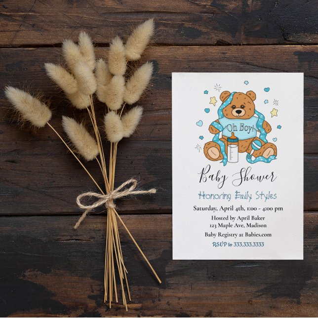 Invitation Baby shower d'ours en peluche du garçon Cute Blue (Créateur téléchargé)