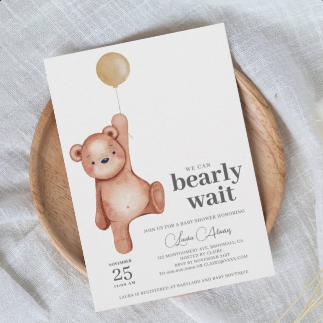 Invitation Baby shower d'ours en peluche ÉDITABLE (Créateur téléchargé)