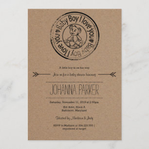 Invitation Baby shower d'ours en peluche en papier kraft rust