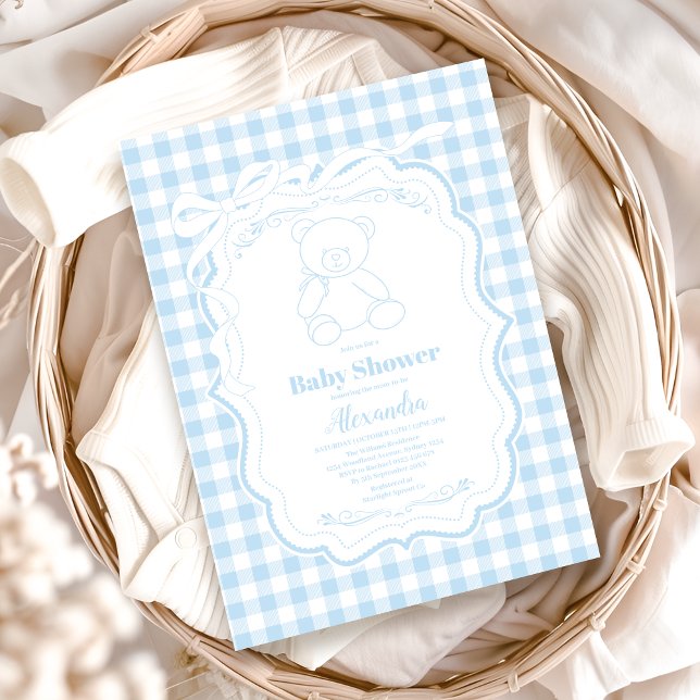 Invitation Baby shower d'ours en peluche français En vichy mi (Créateur téléchargé)