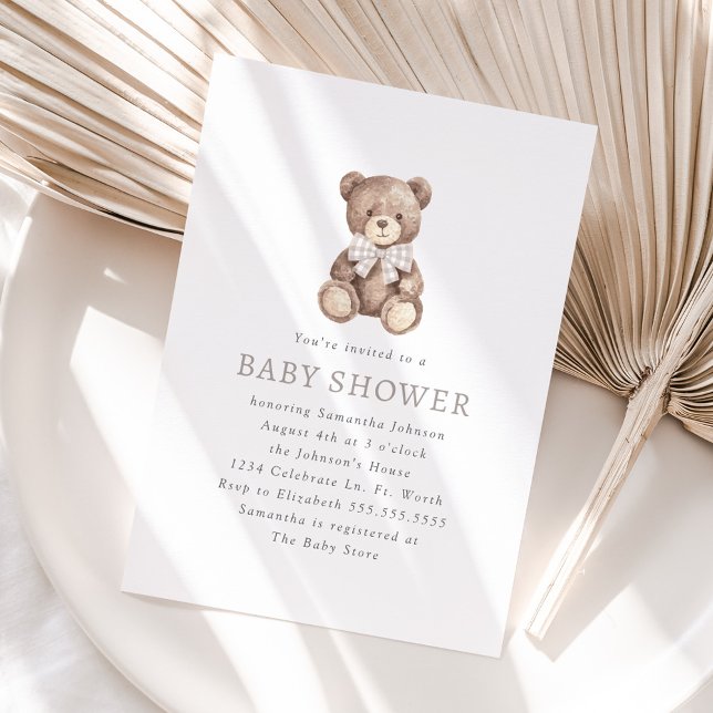 Invitation Baby shower d'ours en peluche neutre En vichy simp (Créateur téléchargé)
