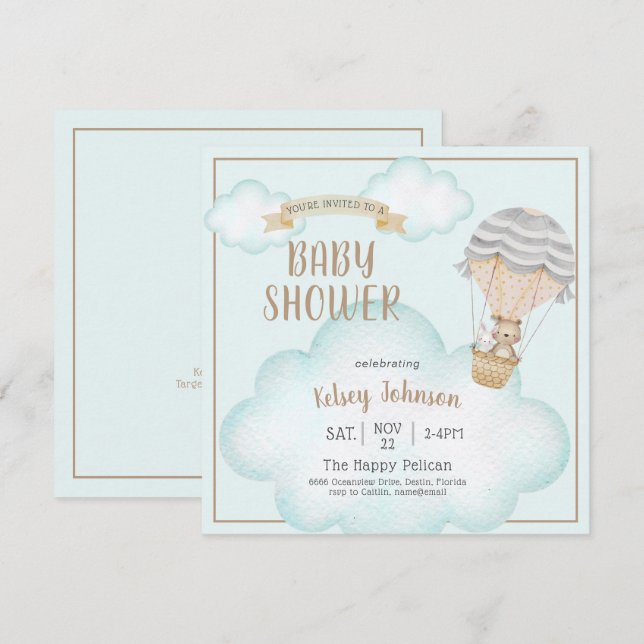 Invitation Baby shower d'ours en peluche neutres selon le sex (Devant / Derrière)