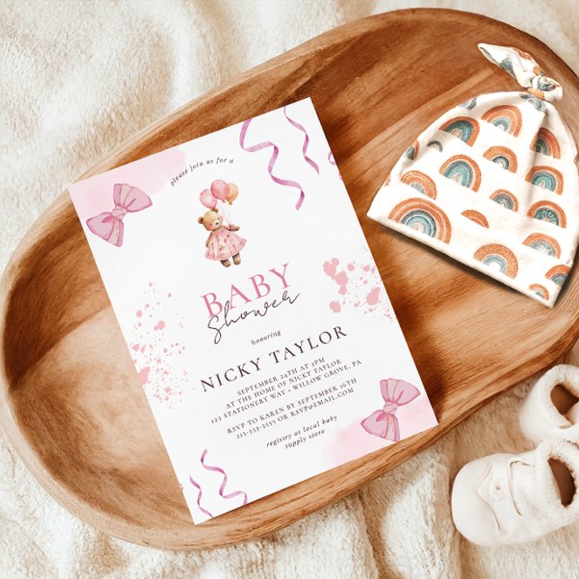 Invitation Baby shower d'ours en peluche rose (Créateur téléchargé)