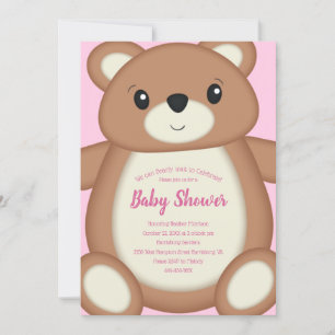 Invitation Baby shower d'ours en peluche rose