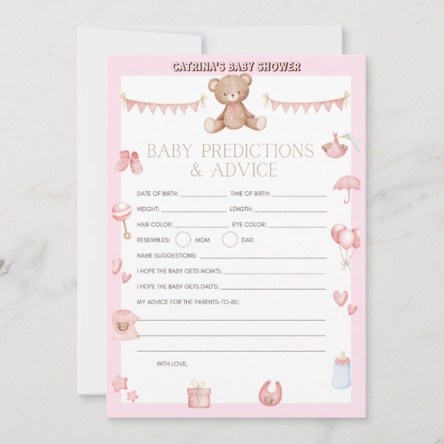 Invitation Baby shower d'ours en peluche rose - Nom modifiabl (Devant)
