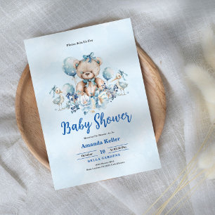 Invitation Baby shower d'ours en tourbe bleu