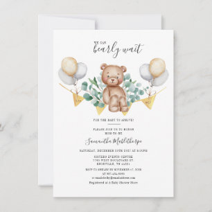 Invitation Baby shower d'ours Feuille moderne Eucalyptus verd