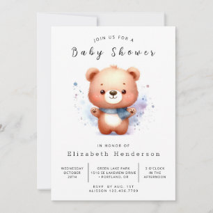 Invitation Baby shower d'ours modifiable aquarelle