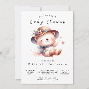 Invitation Baby shower d'ours modifiable Woodland