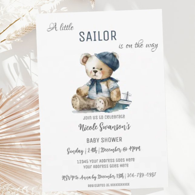Invitation Baby shower d'ours nautique de la Marine (Créateur téléchargé)