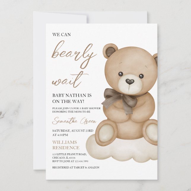 Invitation Baby shower d'ours neutre pour les hommes (Devant)