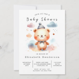 Invitation Baby shower d'ours numérique aquarelle