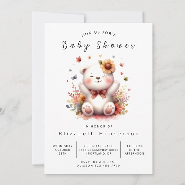 Invitation Baby shower d'ours numérique chic (Devant)