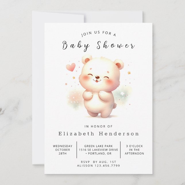 Invitation Baby shower d'ours numérique élégant (Devant)
