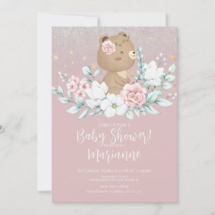Invitation Baby shower d'ours Parties scintillant florale bou