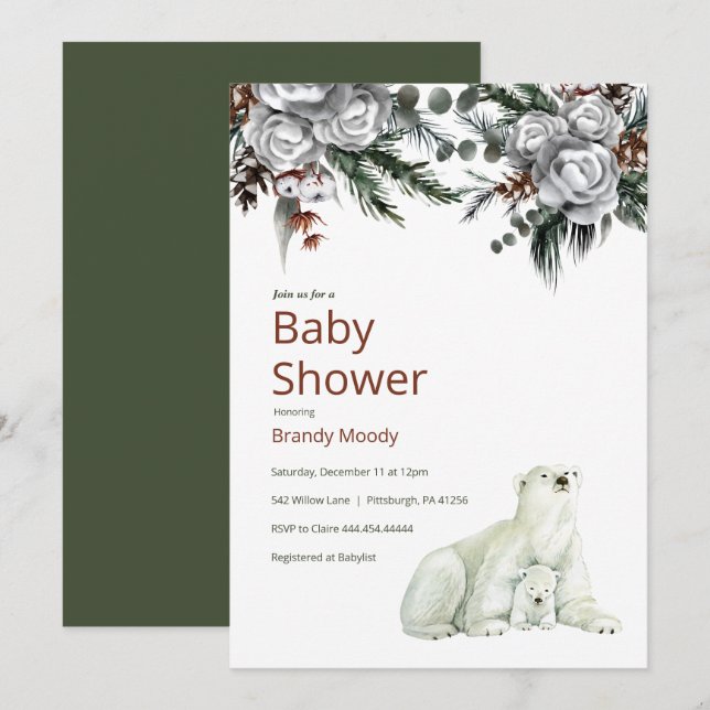 Invitation Baby shower d'ours polaire (Devant / Derrière)