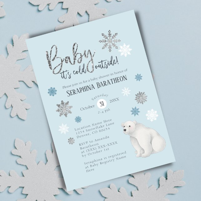 Invitation Baby shower d'ours polaire bleu hiver (Créateur téléchargé)