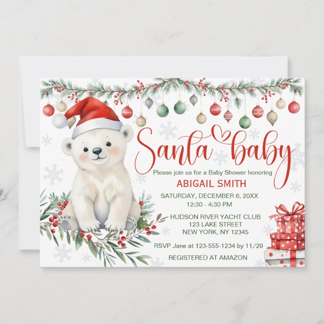 Invitation Baby shower d'ours polaire pour bébé père Noël (Devant)