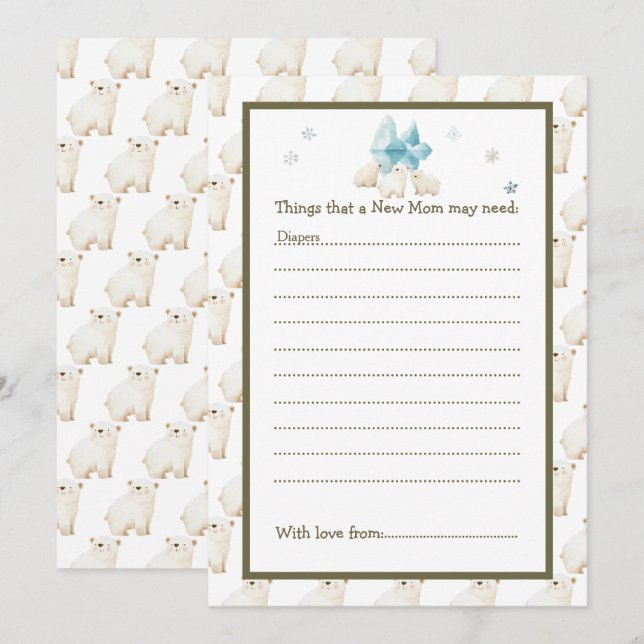 Invitation Baby shower d'ours polaires d'hiver (Devant / Derrière)