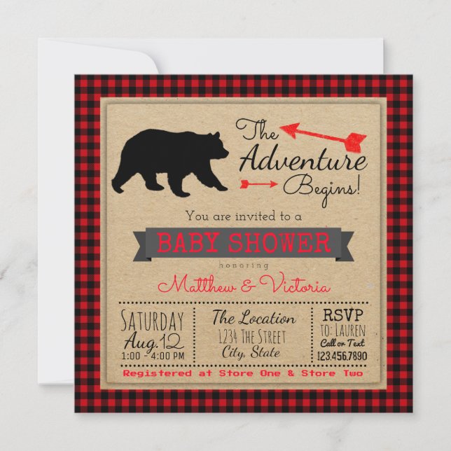 Invitation Baby shower d'ours pour les bisons de bison de bûc (Devant)