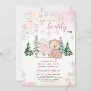 Invitation Baby shower d'ours rose