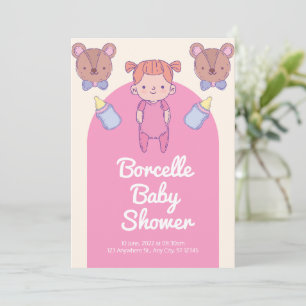Invitation Baby shower d'ours rose et Brown