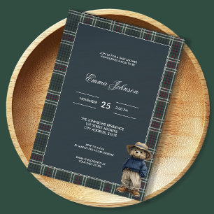 Invitation Baby shower d'ours rustique Tartan