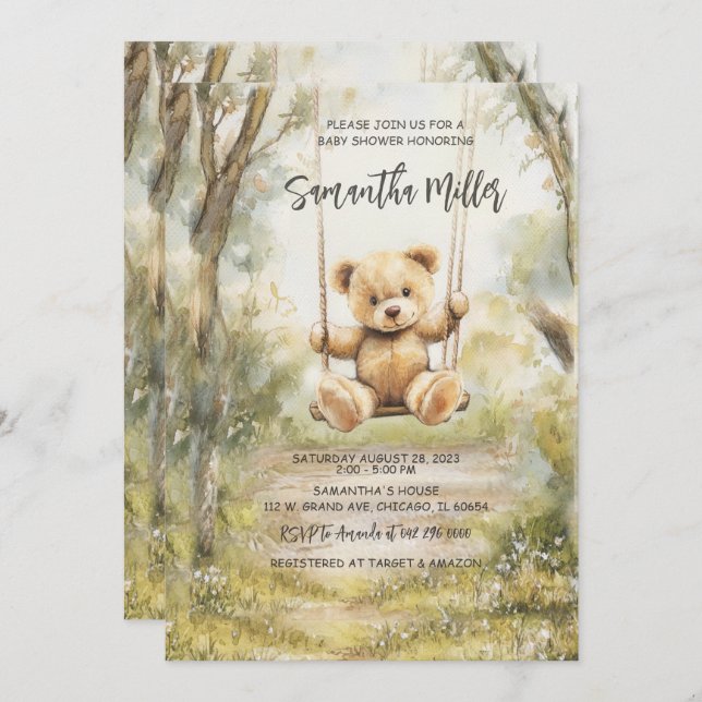 Invitation Baby shower d'ours Vintage rustique (Devant / Derrière)