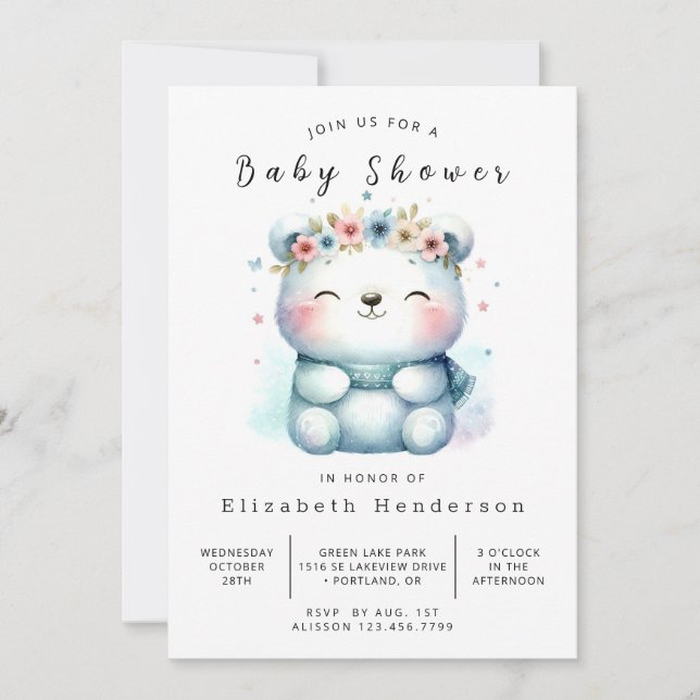 Invitation Baby shower d'ours Whimsical Printable (Devant)