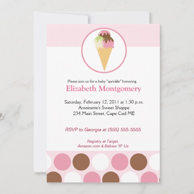 Invitation Baby shower doux à la crème glacée Parsemer 5x7 (Devant)